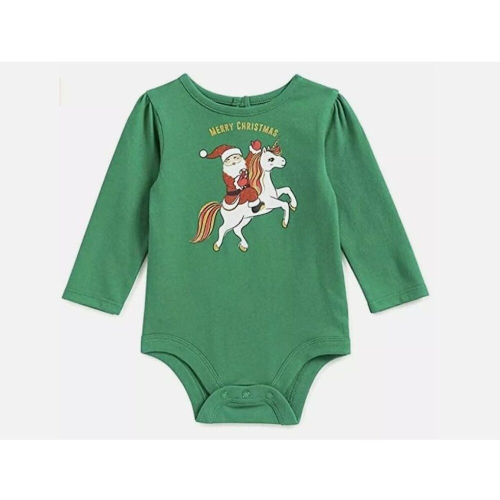 Holiday Time Babys Christmas Unicorn Long Sleeve Onesie 6-9 Cotton Blend